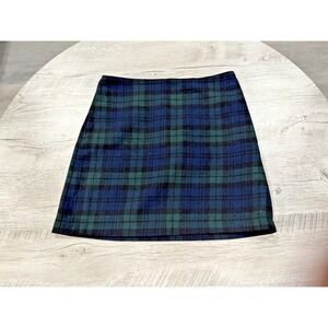 Abercrombie & Fitch Plaid Mini Skirt S Blue Green Tartan Cotton Lined Classic